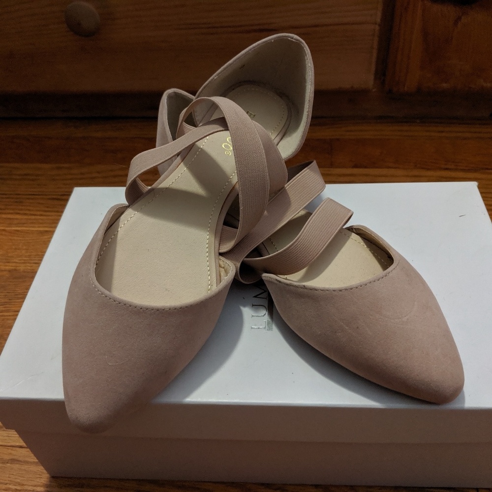 Nude colored ballet flats with strap detail
